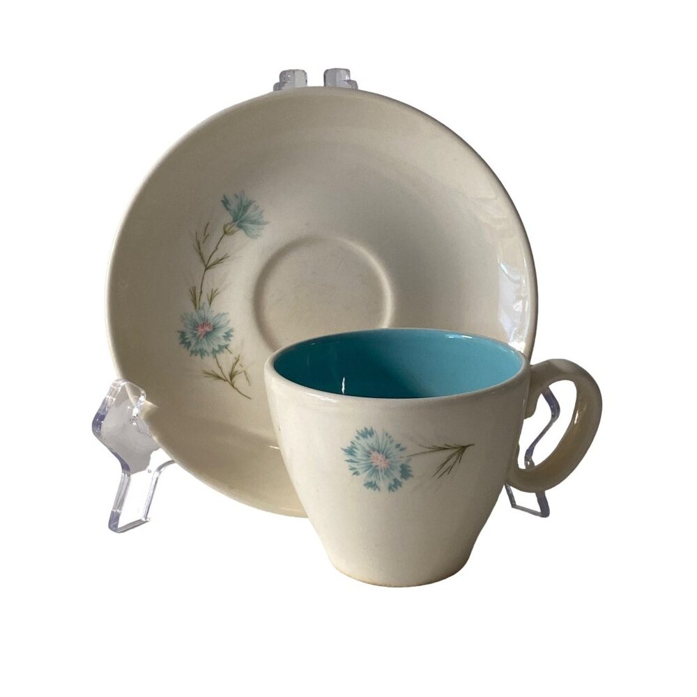 Taylor Smith Taylor Ever Yours Blue Boutonniere Floral cup saucer MCM Vintage